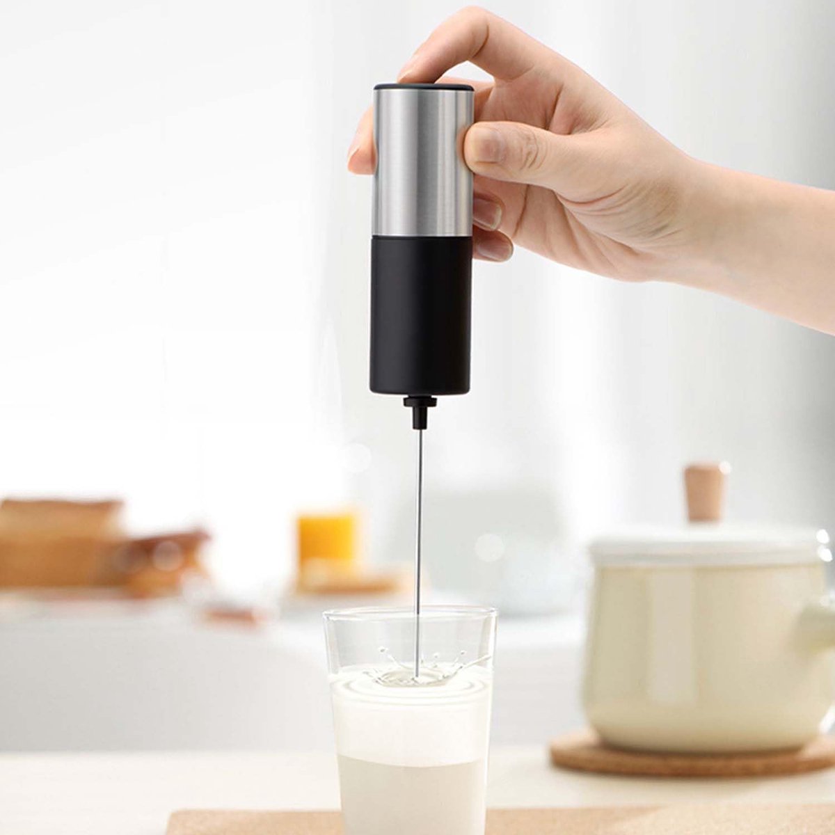 Milk Frother - Milk Frother - Manual Milk Frother - Electric Milk Frother - Milk Frother with Stand - Portable Beverage Mixer - Efficient Foaming Lance - Professional Whisk - Create the Perfect Coffee Foam
