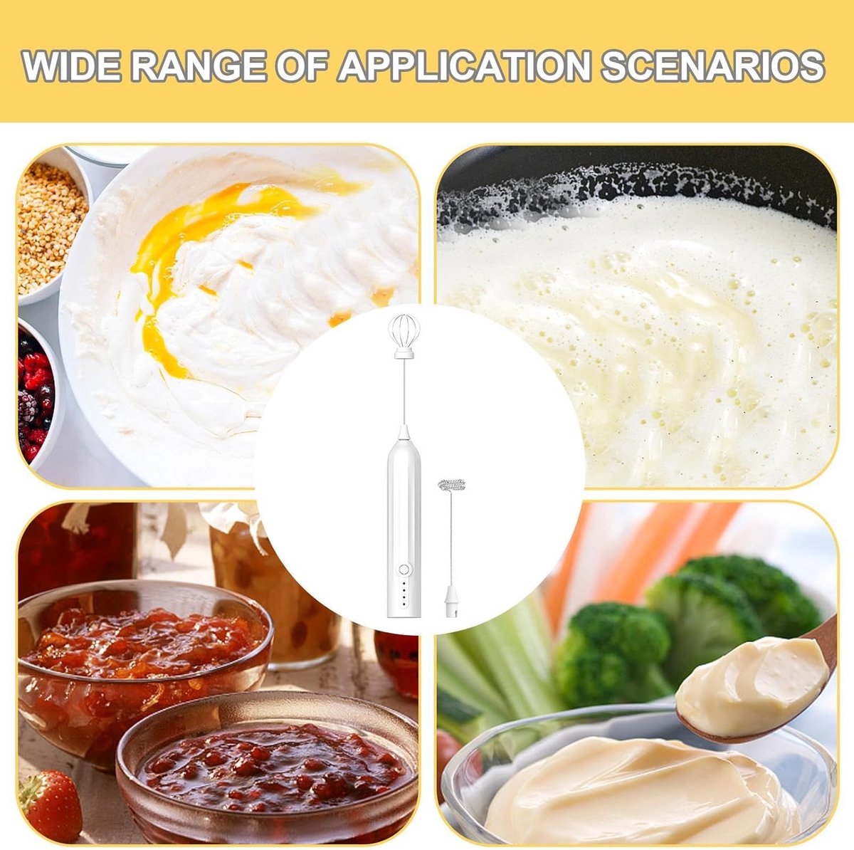 Electric milk frother, manual, rechargeable, mini whisk, USB rechargeable, 3 speeds, for lattes, cappuccinos, coffee, cream, hot chocolate, eggs, etc.