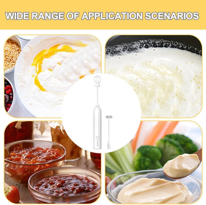 Electric milk frother, manual, rechargeable, mini whisk, USB rechargeable, 3 speeds, for lattes, cappuccinos, coffee, cream, hot chocolate, eggs, etc.