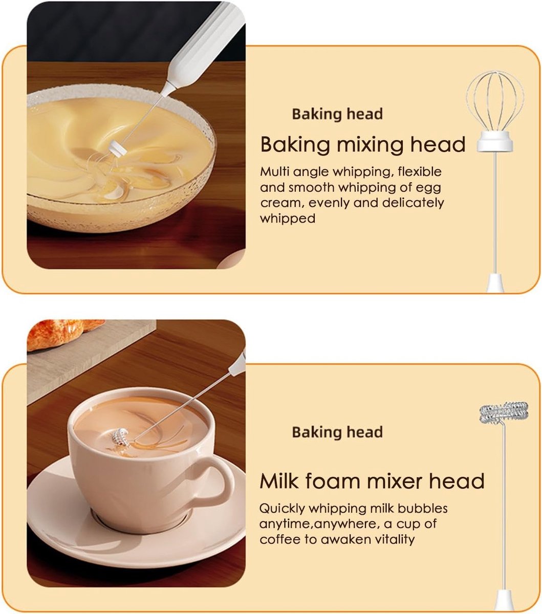 Electric milk frother, manual, rechargeable, mini whisk, USB rechargeable, 3 speeds, for lattes, cappuccinos, coffee, cream, hot chocolate, eggs, etc.