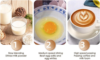 Electric milk frother, manual, rechargeable, mini whisk, USB rechargeable, 3 speeds, for lattes, cappuccinos, coffee, cream, hot chocolate, eggs, etc.