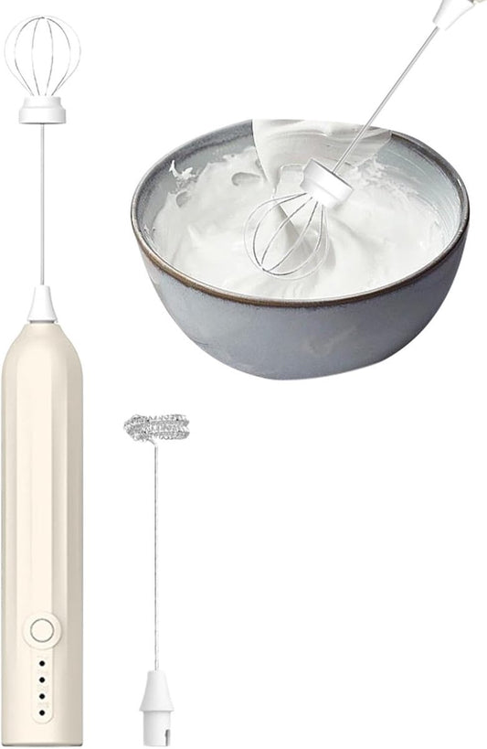 Milk Frother - Electric Milk Frother - Manual Milk Frother - Rechargeable Milk Frother - Mini Whisk - 3-Speed USB Rechargeable Milk Frother - For Lattes, Cappuccinos, Coffee Cream, Hot Chocolate Eggs - Milky White