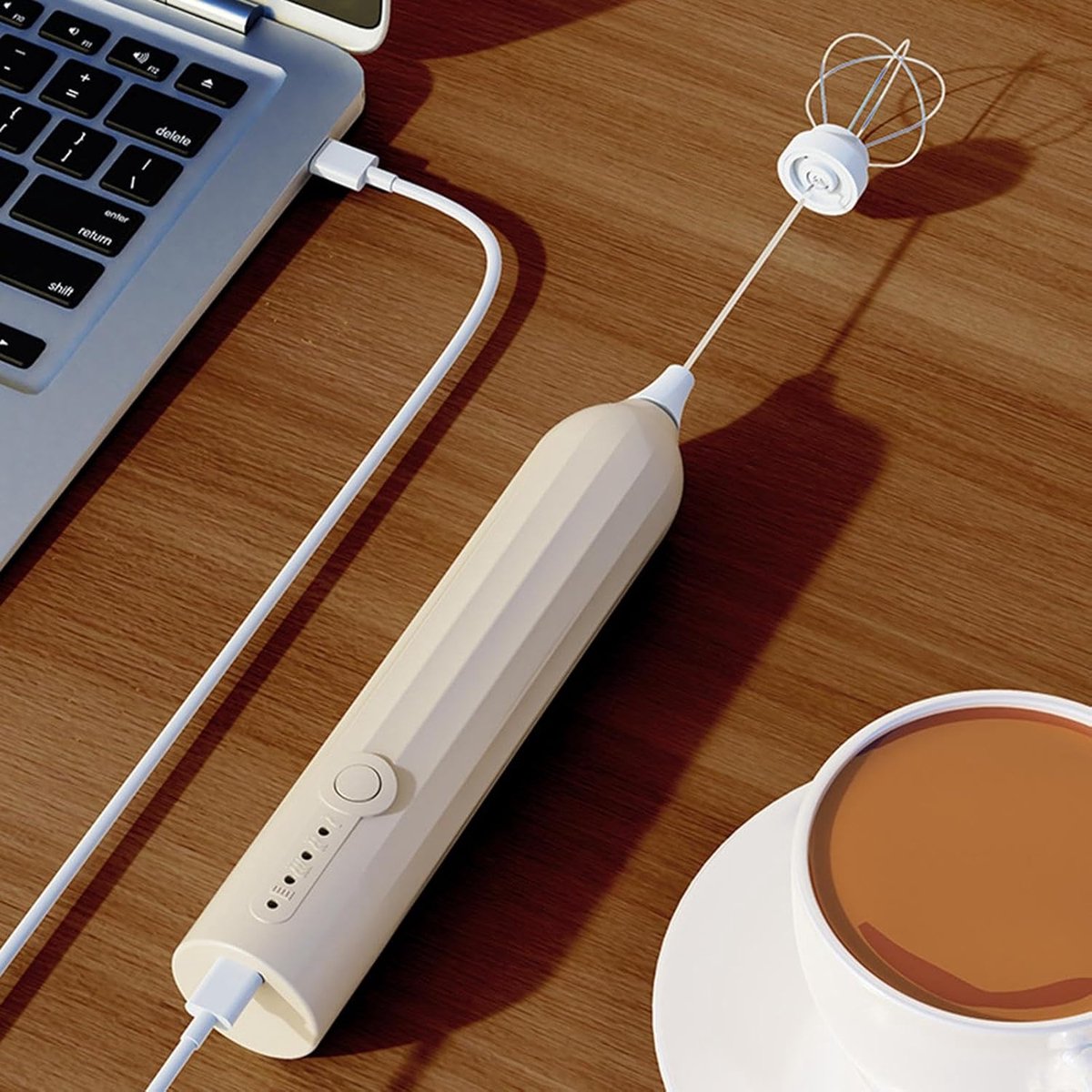 Milk Frother - Electric Milk Frother - Manual Milk Frother - Rechargeable Milk Frother - Mini Whisk - 3-Speed USB Rechargeable Milk Frother - For Lattes, Cappuccinos, Coffee Cream, Hot Chocolate Eggs - Milky White