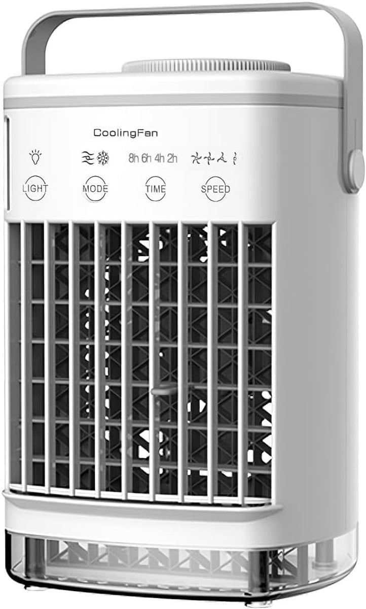 Fan - Small fan - Portable air cooler - Mini mobile air conditioner - Personal evaporative air cooler - Timer function and 7 LED lights - Air coolers for home, office and bedroom
