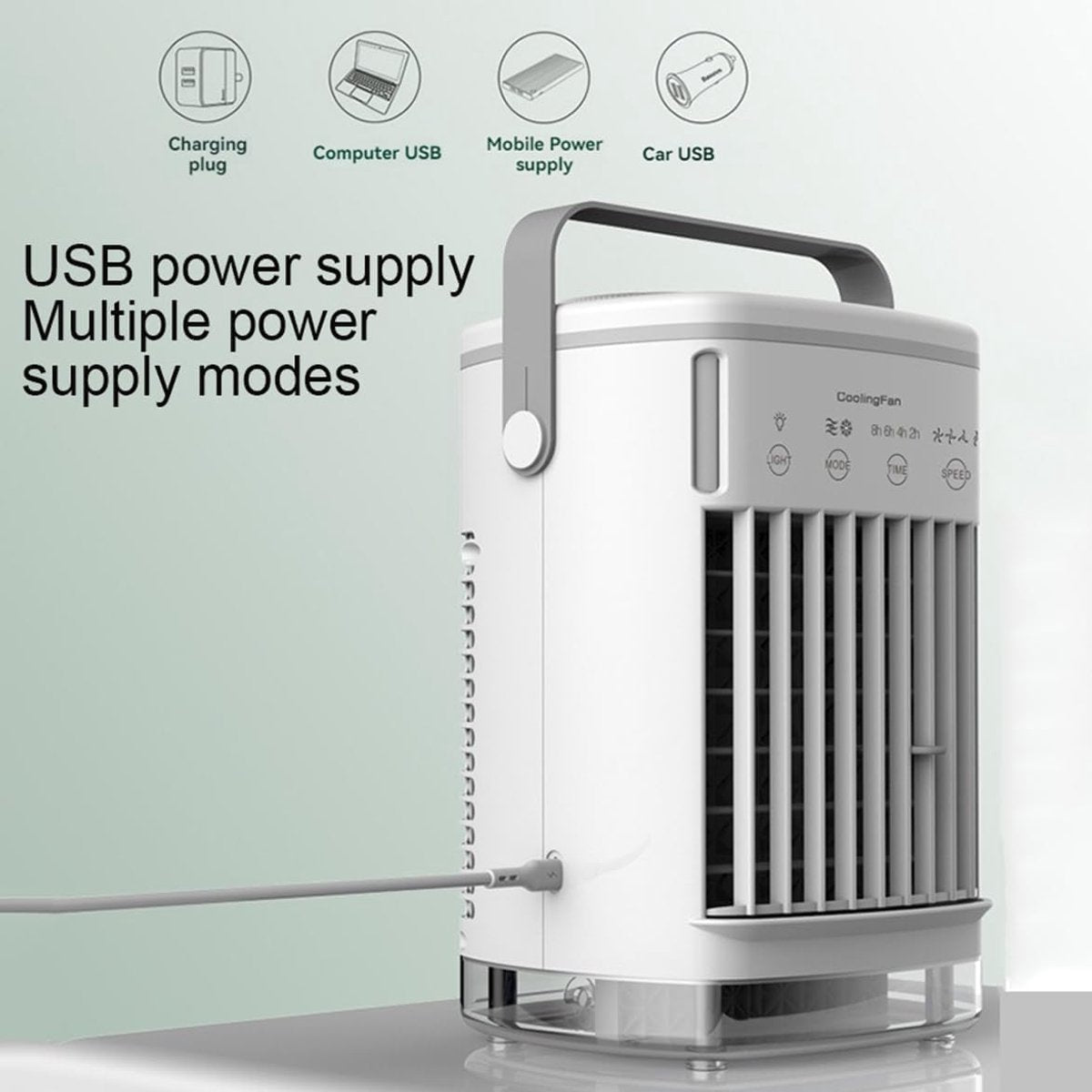 Fan - Small fan - Portable air cooler - Mini mobile air conditioner - Personal evaporative air cooler - Timer function and 7 LED lights - Air coolers for home, office and bedroom