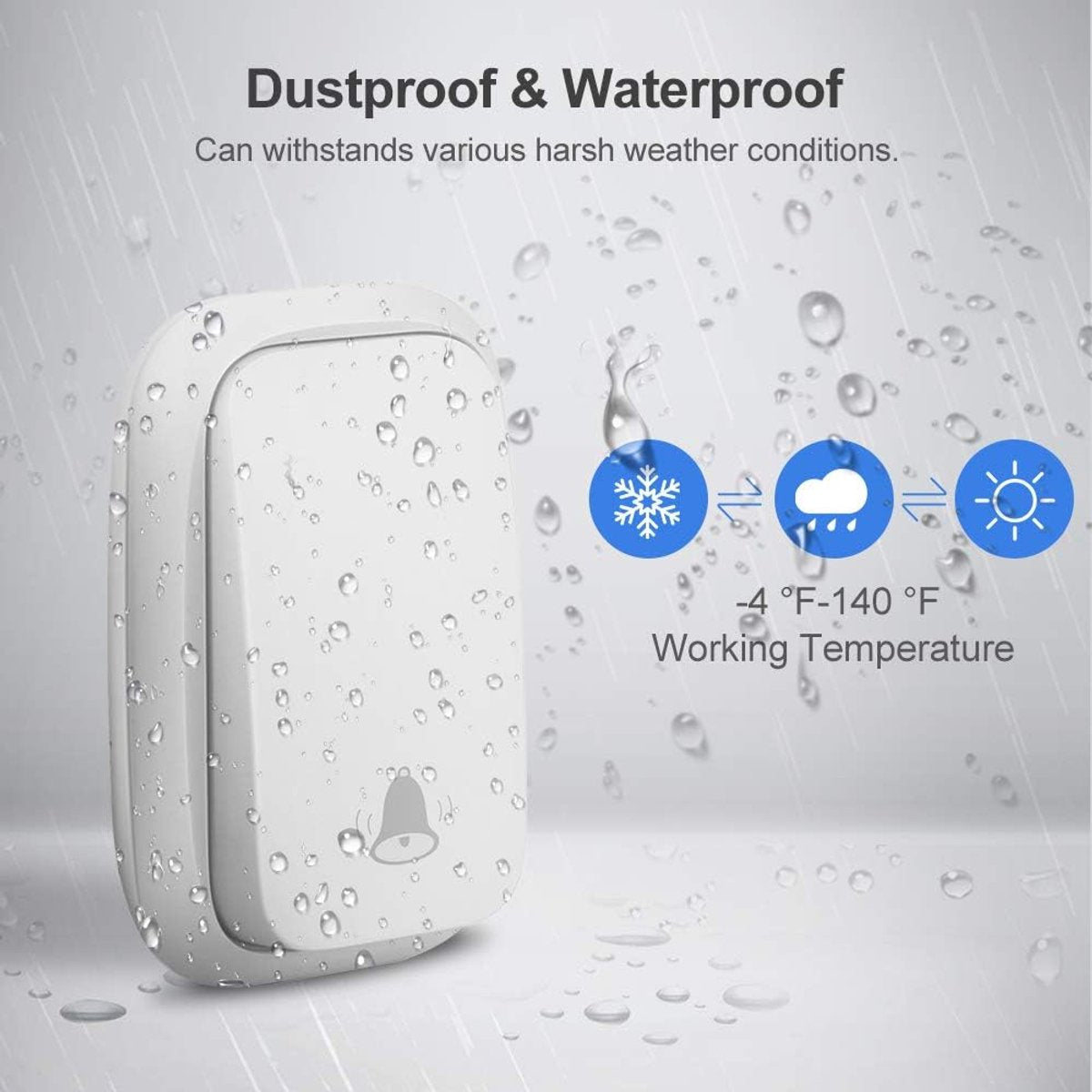 Wireless Doorbell - Doorbells - Wireless Doorbell - Standalone Doorbell - No Battery Required - Wireless Doorbell - 150m Range, Waterproof Button - With 38 Ringtones - 4 Volume Levels and LED - With