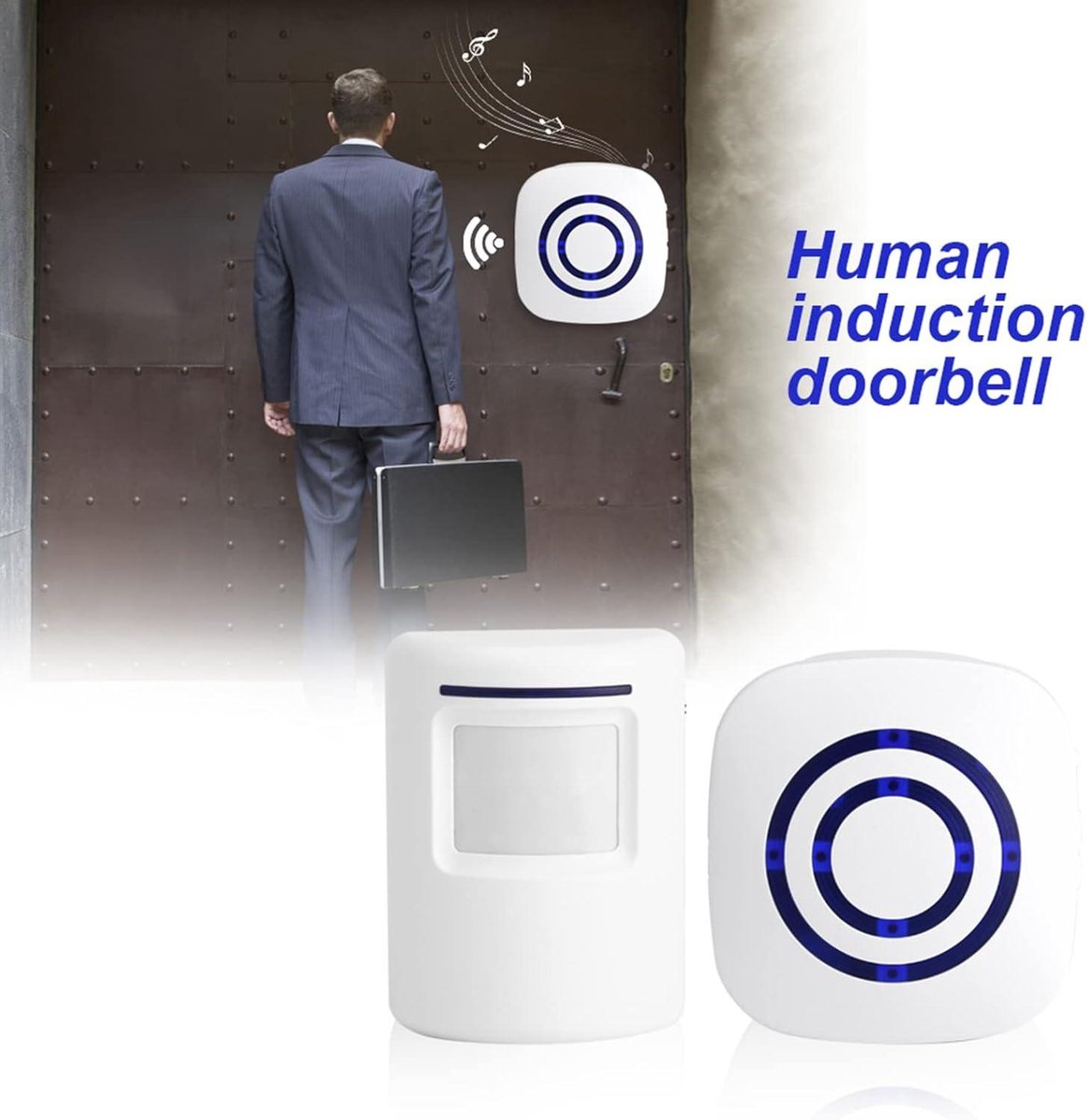 Infrared motion detector, wireless alarm, doorbell with receiver and transmitter - 38 ringtones, LED indicators - Best quality.