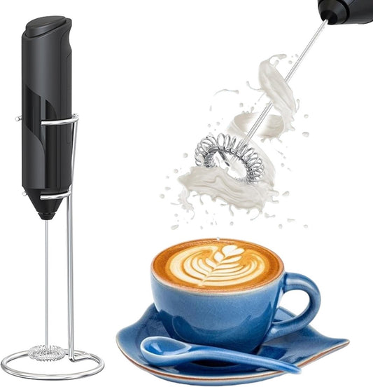 Milk frother - Milk frother - Electric milk frother - Milk frother with stand - Portable battery-operated milk frother - Manual milk frother with stand - Handheld frother for coffee blender - For lattes, cappuccinos, and coffee cream
