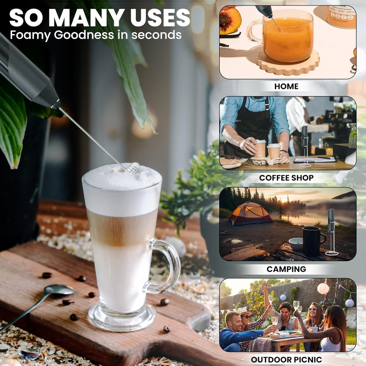 Milk frother - Milk frother - Electric milk frother - Milk frother with stand - Portable battery-operated milk frother - Manual milk frother with stand - Handheld frother for coffee blender - For lattes, cappuccinos, and coffee cream