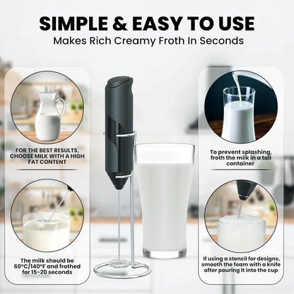 Milk frother - Milk frother - Electric milk frother - Milk frother with stand - Portable battery-operated milk frother - Manual milk frother with stand - Handheld frother for coffee blender - For lattes, cappuccinos, and coffee cream
