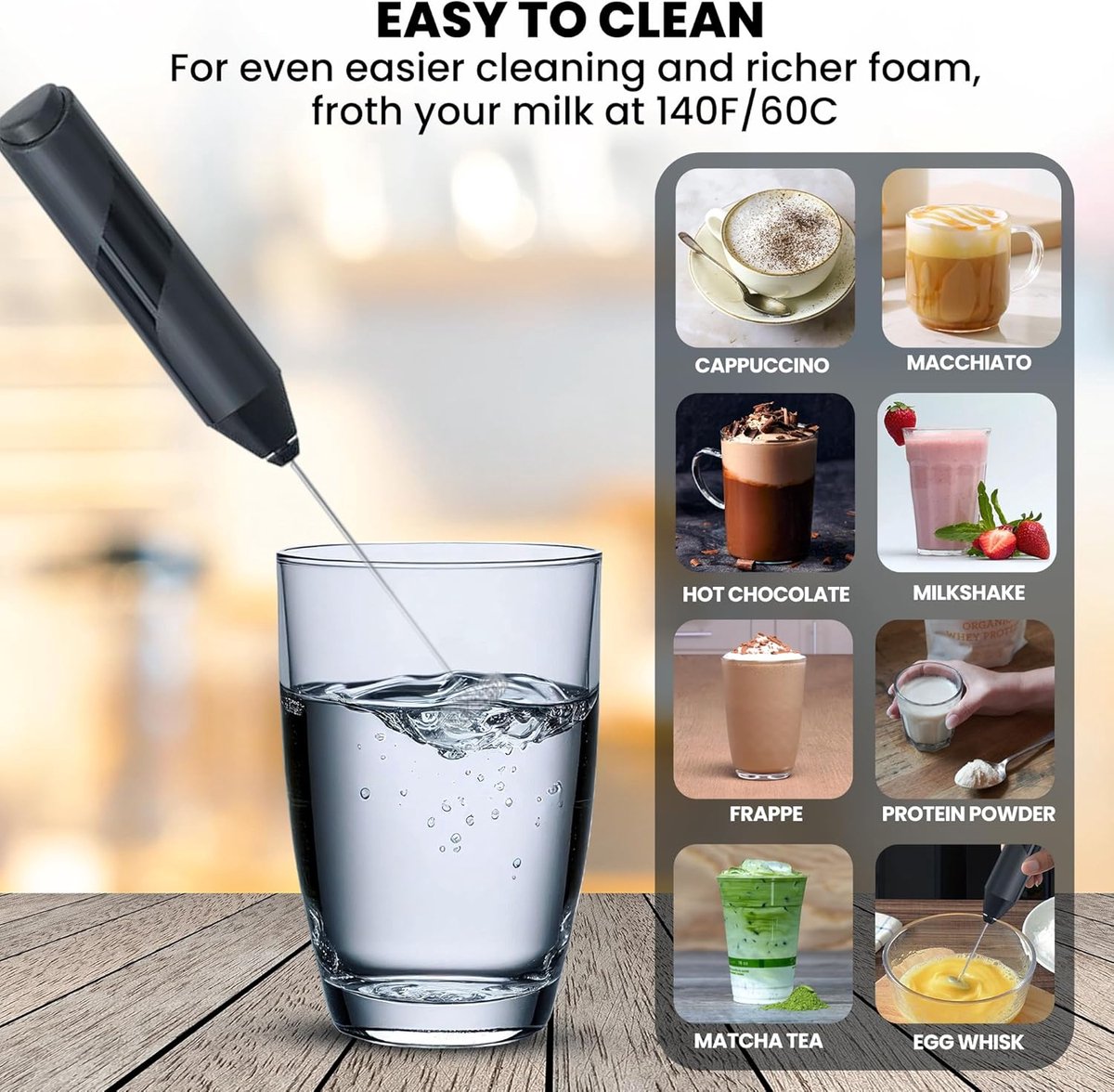 Milk frother - Milk frother - Electric milk frother - Milk frother with stand - Portable battery-operated milk frother - Manual milk frother with stand - Handheld frother for coffee blender - For lattes, cappuccinos, and coffee cream