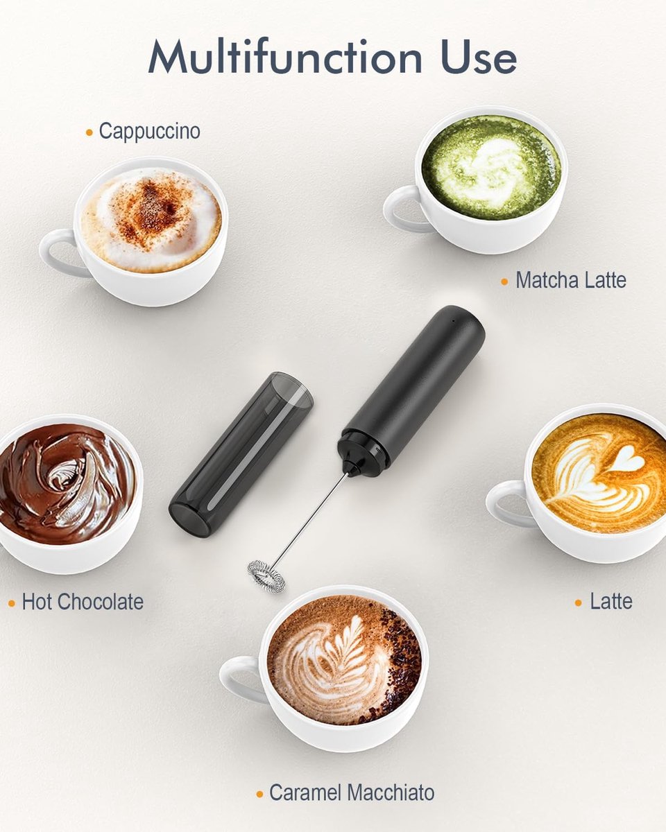 USB rechargeable electric milk frother for coffee, latte, cappuccino and hot chocolate, Black