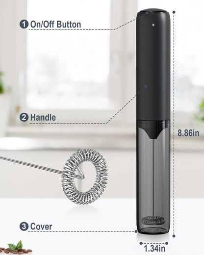 USB rechargeable electric milk frother for coffee, latte, cappuccino and hot chocolate, Black