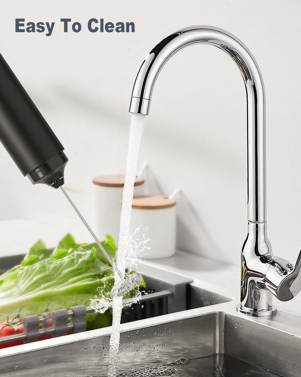 USB rechargeable electric milk frother for coffee, latte, cappuccino and hot chocolate, Black