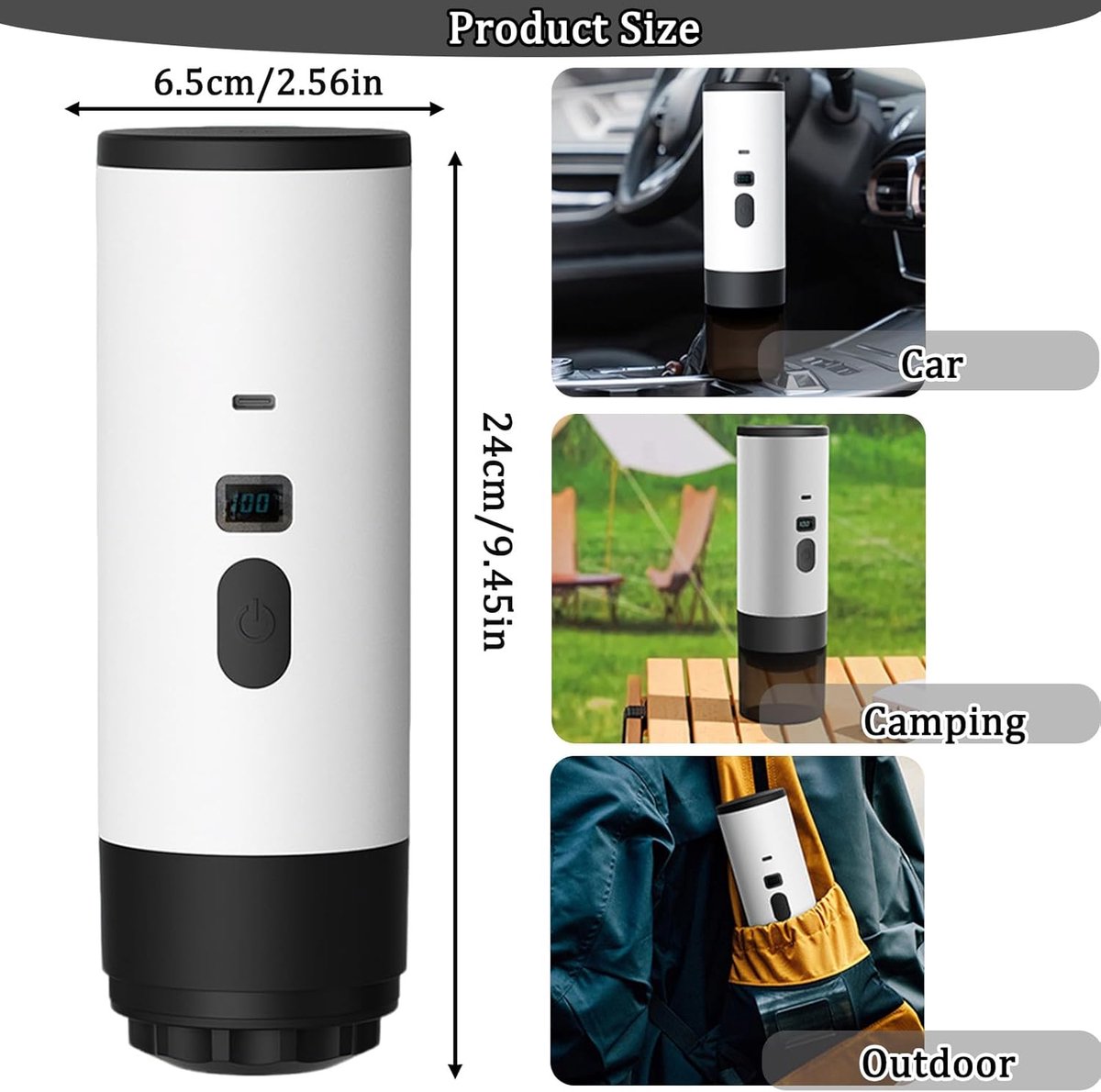 Coffee maker - Coffee machines - Portable coffee maker - 3-in-1 coffee maker - Portable electric espresso machine - Coffee maker for travel, camping, car, camper van, suitable (Wit)