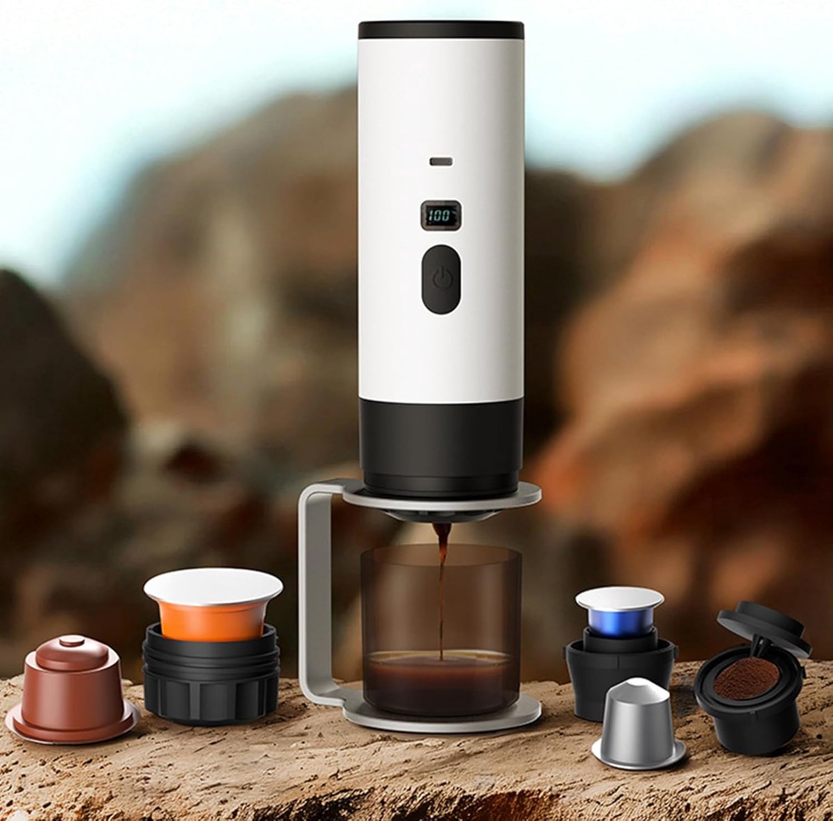 Coffee maker - Coffee machines - Portable coffee maker - 3-in-1 coffee maker - Portable electric espresso machine - Coffee maker for travel, camping, car, camper van, suitable (Wit)