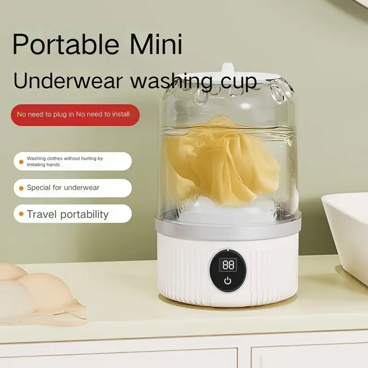Mini Washing Machine - Underwear Washing Machine - Portable Underwear Washing Machine - Powerful Stain Removal - Compact Design - Portable and Compact - For Baby Clothes, Socks and Underwear