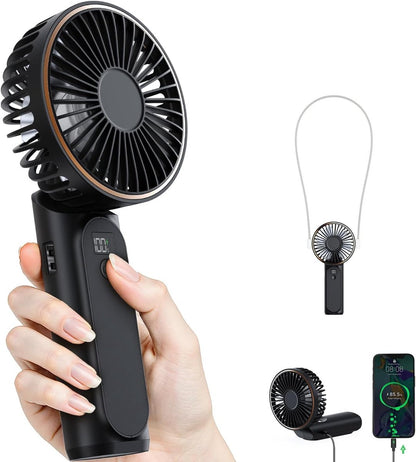 Handheld Fan - Mini Portable Fan - Rechargeable - Power Bank - 6 Settings - Black