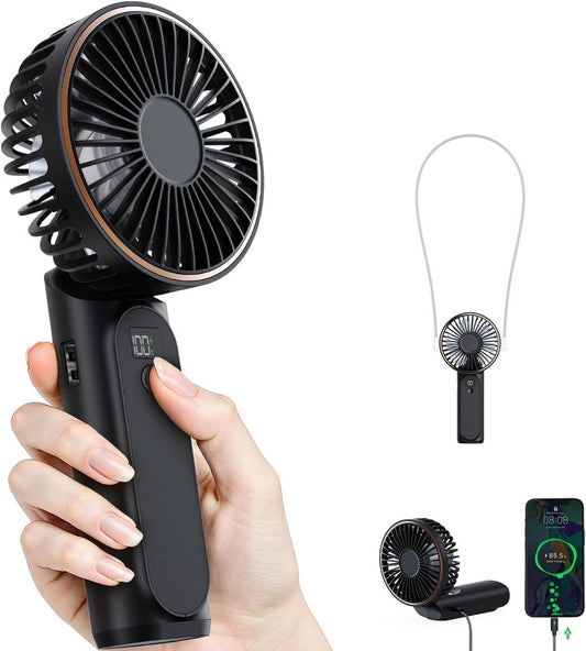 Handheld Fan - Mini Portable Fan - Rechargeable - Power Bank - 6 Settings - Black