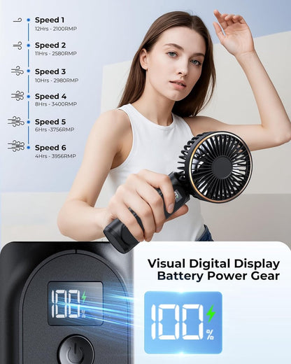 Handheld Fan - Mini Portable Fan - Rechargeable - Power Bank - 6 Settings - Black