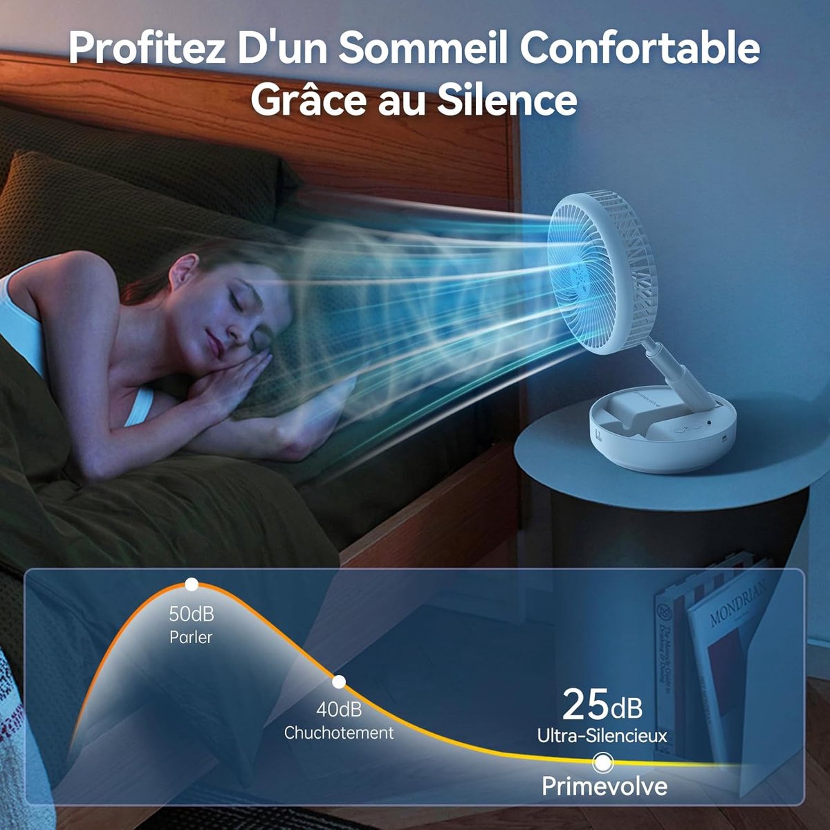 Fan - Small fan - Portable fan - Adjustable height portable oscillating fan - With remote control - Foldable - 4 speeds - For bedroom, office, travel - 7.7 inches - With