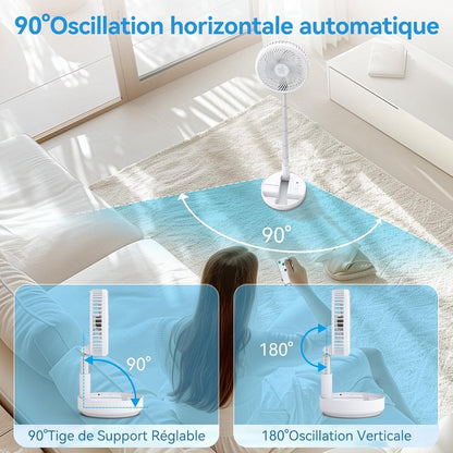 Fan - Small fan - Portable fan - Adjustable height portable oscillating fan - With remote control - Foldable - 4 speeds - For bedroom, office, travel - 7.7 inches - With