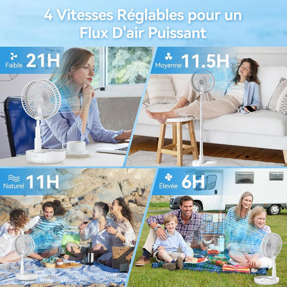 Fan - Small fan - Portable fan - Adjustable height portable oscillating fan - With remote control - Foldable - 4 speeds - For bedroom, office, travel - 7.7 inches - With