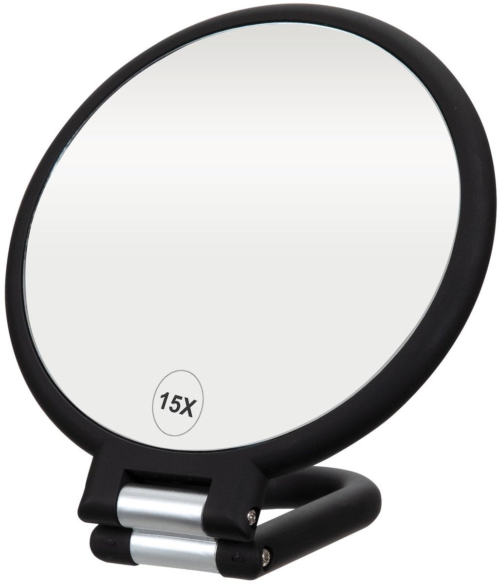 Pocket Mirror - 15x Magnifying Pocket Mirror - Pocket Mirror - Portable Travel Mirror - Makeup Mirror - Beauty Mirror - with Handle - Round - Practical - Black