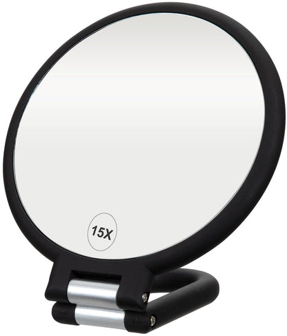 Pocket Mirror - 15x Magnifying Pocket Mirror - Pocket Mirror - Portable Travel Mirror - Makeup Mirror - Beauty Mirror - with Handle - Round - Practical - Black