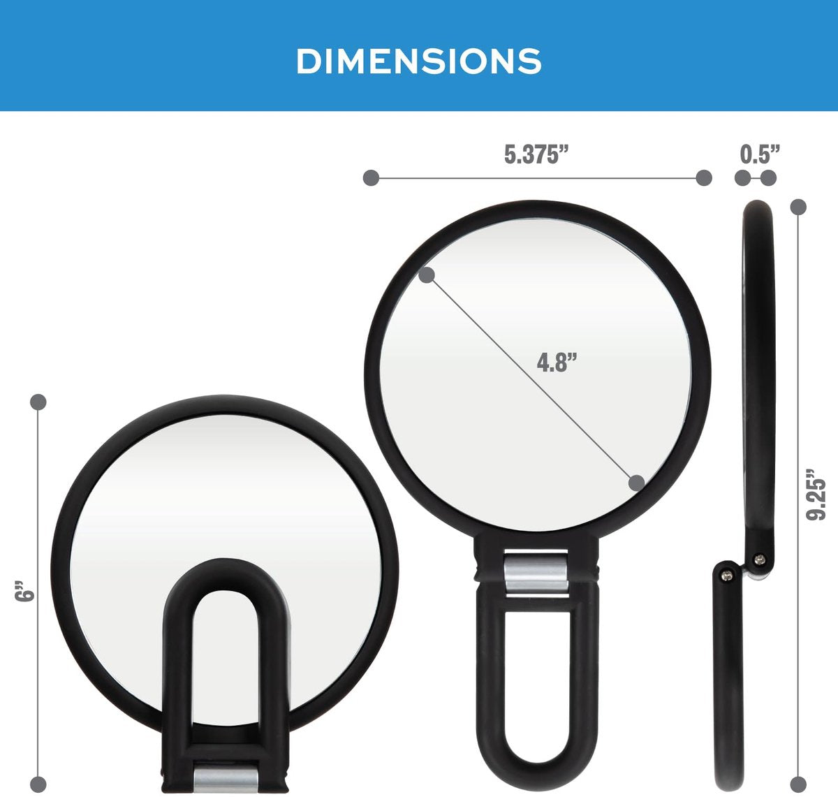 Pocket Mirror - 15x Magnifying Pocket Mirror - Pocket Mirror - Portable Travel Mirror - Makeup Mirror - Beauty Mirror - with Handle - Round - Practical - Black