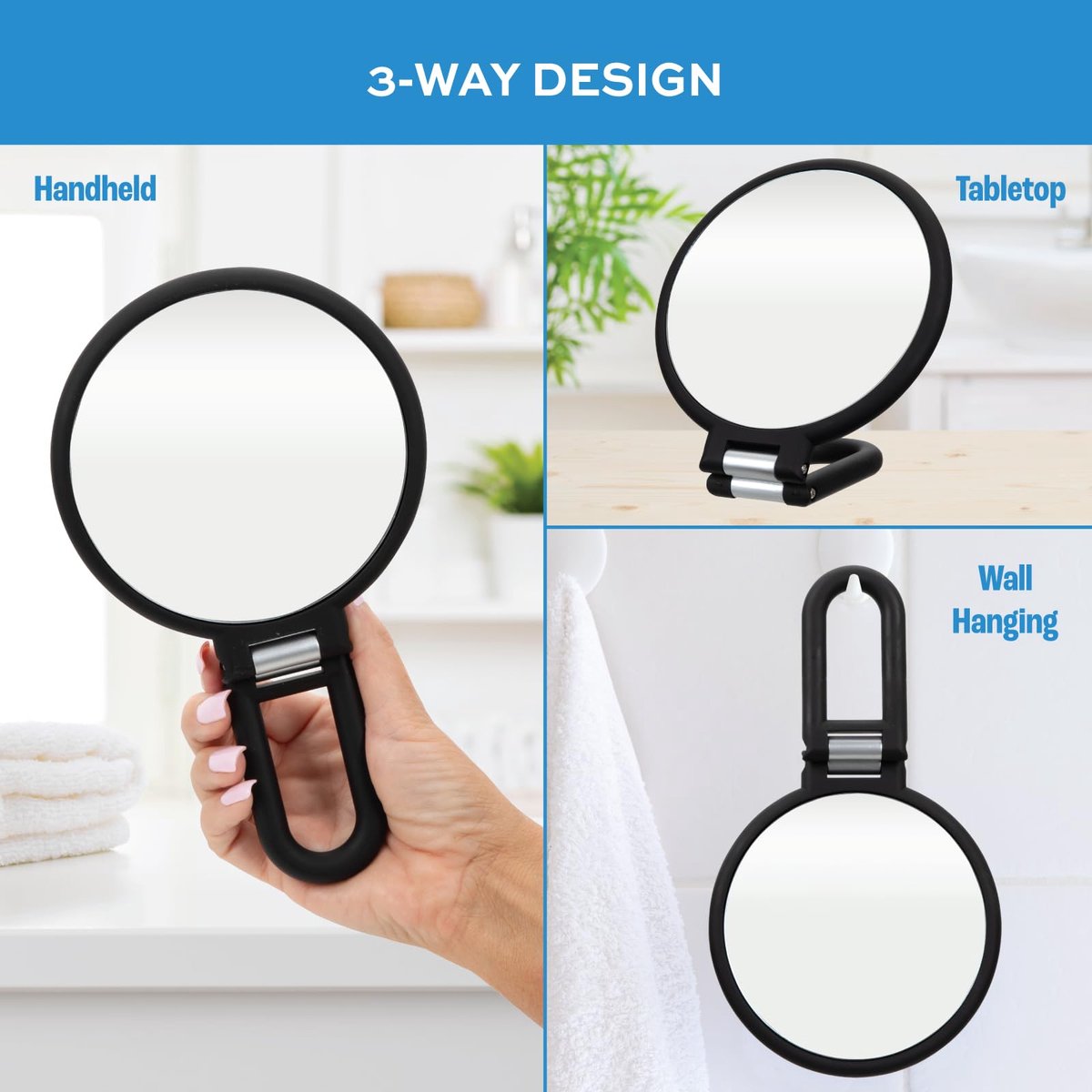 Pocket Mirror - 15x Magnifying Pocket Mirror - Pocket Mirror - Portable Travel Mirror - Makeup Mirror - Beauty Mirror - with Handle - Round - Practical - Black