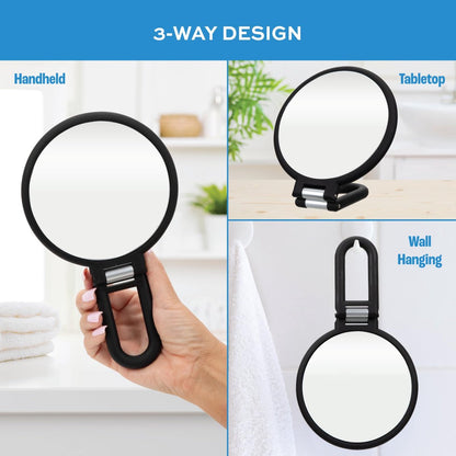 Pocket Mirror - 15x Magnifying Pocket Mirror - Pocket Mirror - Portable Travel Mirror - Makeup Mirror - Beauty Mirror - with Handle - Round - Practical - Black
