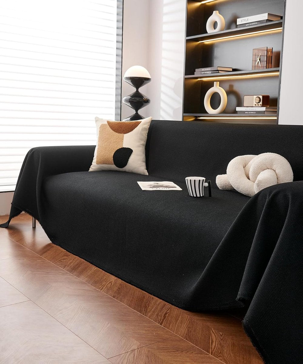 Sofa cover - Corner sofa cover - Loveseat cover - All seasons - Sofa cushion - Waterproof sofa cover - Thick ripstop - Polyester sofa cover - Black - Raised - 280 x 180 cm