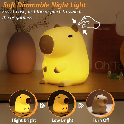 Capybara Night Light Soft Animal Shaped LED Lamp Dimmable with Timer Rechargeable for Kids Room, Portable