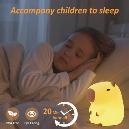 Capybara Night Light Soft Animal Shaped LED Lamp Dimmable with Timer Rechargeable for Kids Room, Portable