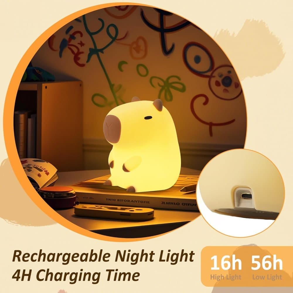 Capybara Night Light Soft Animal Shaped LED Lamp Dimmable with Timer Rechargeable for Kids Room, Portable