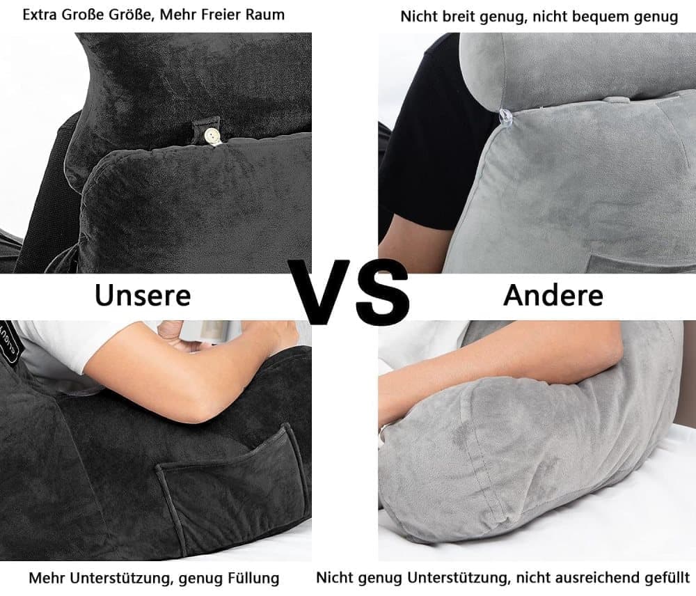 1 Piece Extra Large Back Cushion with Armrests for Bed and Sofa, Black