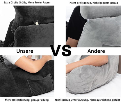 1 Piece Extra Large Back Cushion with Armrests for Bed and Sofa, Black