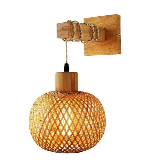 Bamboo wall lamp with lantern shape hand-woven lampshade, E26 lamp base, compatible with bedrooms and living rooms
