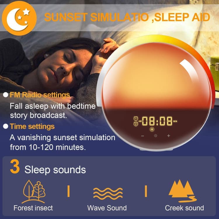 1 Pack Wake Up Light Alarm Clock with FM Radio and Sunrise Sunset Simulation