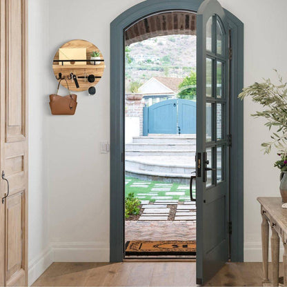 Wooden Key Holder with Storage Tray and Hooks for Hallway Corridor Bedroom Office, Light Brown