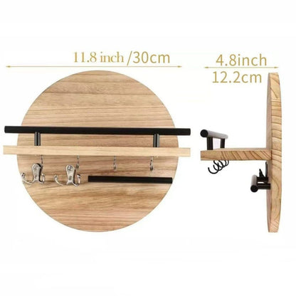 Wooden Key Holder with Storage Tray and Hooks for Hallway Corridor Bedroom Office, Light Brown