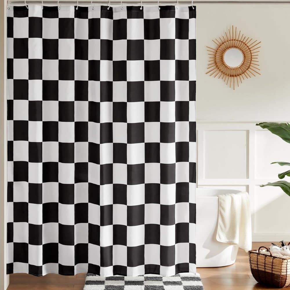Retro Chess Pattern Checkered Shower Curtain, Black, 180x180 cm