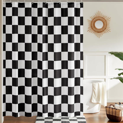 Retro Chess Pattern Checkered Shower Curtain, Black, 180x180 cm