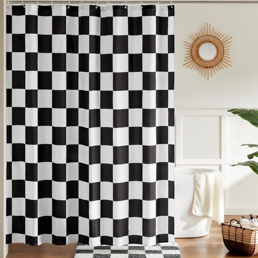Retro Chess Pattern Checkered Shower Curtain, Black, 180x180 cm