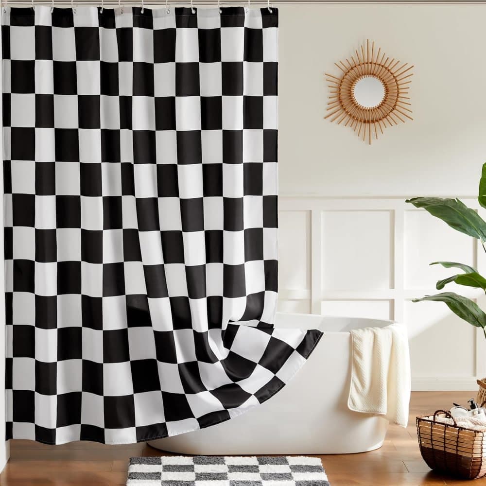 Retro Chess Pattern Checkered Shower Curtain, Black, 180x180 cm