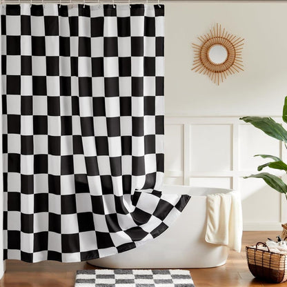 Retro Chess Pattern Checkered Shower Curtain, Black, 180x180 cm