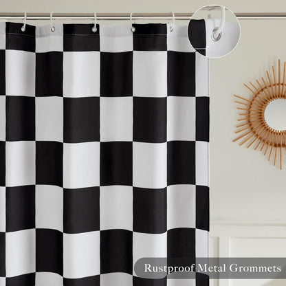 Retro Chess Pattern Checkered Shower Curtain, Black, 180x180 cm