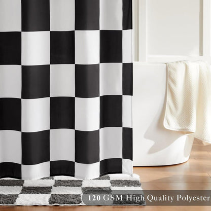 Retro Chess Pattern Checkered Shower Curtain, Black, 180x180 cm