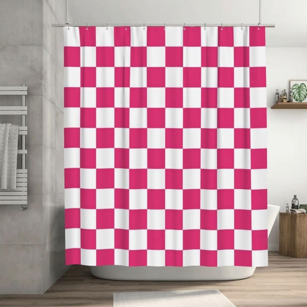 Checkered Shower Curtain, Retro Chess Pattern Vintage Aesthetics for Bathroom, 180x180 cm